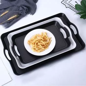 Подносы для сервировки еды с древесным зерном и ручками. Тарелка для фруктов. Подносы для кухонного стола. Принадлежности для хранения. S чёрный