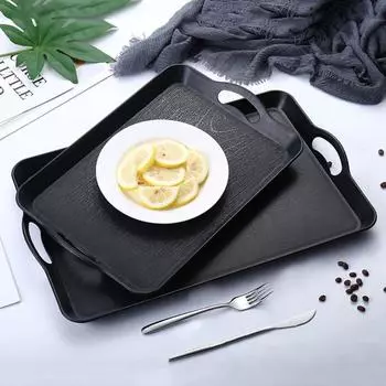 Подносы для сервировки еды с текстурой дерева Пластиковая тарелка для фруктов Прочные подносы для кухонного стола Гостиная S чёрный