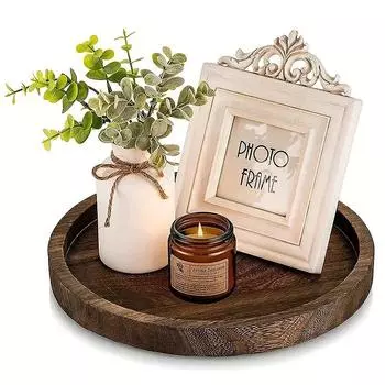 Подносы из дерева в деревенском стиле, круглый деревянный подсвечник, поднос, тарелка, закуска, десерт, центральное украшение кухонного стола, домашний декор