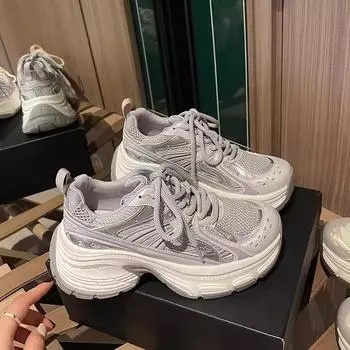 Поднять Bottom Dad Shoes Женская весенняя новая ретро модная дышащая повседневная обувь Show Feet Маленькая спортивная обувь 35 фиолетовый