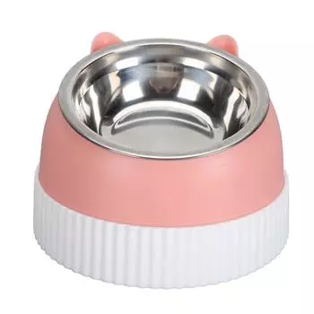 Поднятая миска для кошек, наклоненная на 15 градусов, противоскользящая, пластиковая, медленная кормушка, двойные миски для кошек и щенков розовый