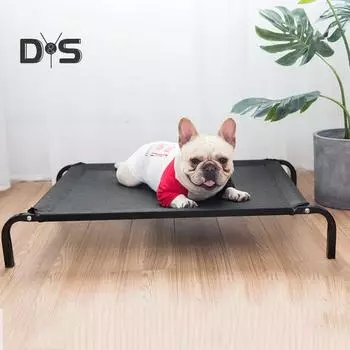 Поднятая охлаждающая кровать для собак, уличная поднятая кровать для собак, приподнятая кровать-гамак для собак с нескользящими ножками для больших собак L чёрный