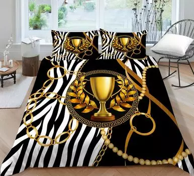 Пододеяльник 3D Золотая чашка Зебра Роскошные модные пододеяльники для женщин и девочек Постельный комплект Чехлы для домашнего постельного белья Королевский размер Покрывала UK Single 135x200cm