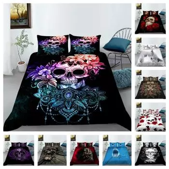 Пододеяльник Череп Домашний Постельный комплект Роза Пододеяльник Женщина Мужчина Королева Размер Постельное белье Высокое качество Постельное белье Костюмы UK Single 135x200cm