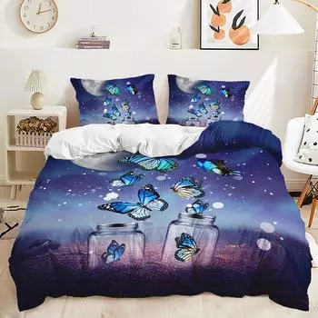 Пододеяльник Черный Фиолетовый Мечта Бабочка Постельное белье Цифровая печать Набор из трех предметов 135 * 200 (two-piece set) 90g