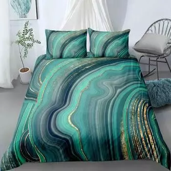 Пододеяльник Chic Marble Duvet Cover Microfiber Mint Gold Glitter Turquoise Комплект постельного белья Abstract Aqua Blue Quilt Cover Single Twin Full Size EU single(135x200cm)