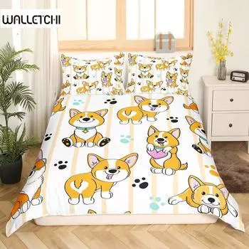 Пододеяльник Corgi King Queen Size, полиэстеровый комплект постельного белья для детей, мальчиков и девочек, с наволочкой, милая собака Kawaii EU single(135x200cm)