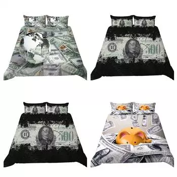 Пододеяльник для банкнот, наволочка, 2 или 3 доллара США, комплекты постельного белья, односпальная кровать, двуспальная кровать, полноразмерное моющееся постельное белье на молнии DE 100x135cm
