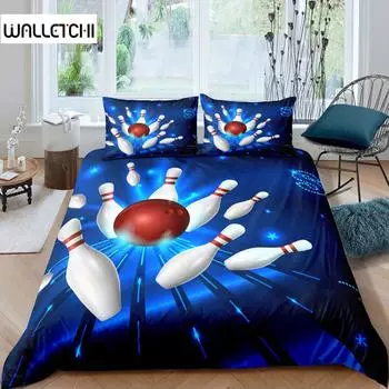 Пододеяльник для боулинга из полиэстера, спортивный пододеяльник для соревнований, спортивные игры, звездное небо, голубая линия, комплект постельного белья, двуспальная кровать размера «king-size» EU single(135x200cm)