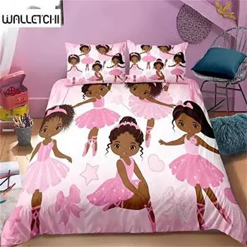 Пододеяльник для девочек, розовый, принцесса, балерина, пододеяльник, афроамериканка, черная девочка, милый маленький балет для декора EU single(135x200cm)