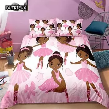 Пододеяльник для девочек, розовый, принцесса, балерина, пододеяльник, афроамериканка, черная девочка, милый маленький балет для декора 150x200cm 3pcs