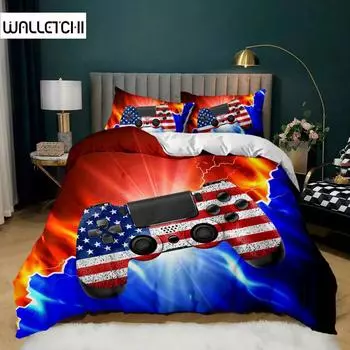 Пододеяльник для геймпада, комплект микрофибры для игр, комплект постельного белья для мальчиков, игровой контроллер для видеоигр, чехол в американском стиле EU single(135x200cm)