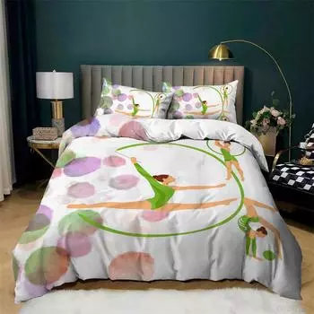 Пододеяльник для гимнастики с милым рисунком для девочек-балерин, комплект постельного белья из микрофибры, спортивный пододеяльник, размер Twin King для любителей гимнастики 135x200cm 2pcs