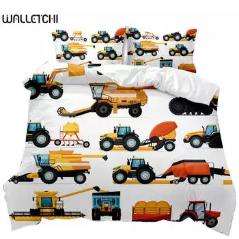 Пододеяльник для инженерной машины, комплект постельного белья для мальчиков, экскаватора, самосвала, бетономешалки, ролика, полиэстеровый чехол-кулит EU single(135x200cm)