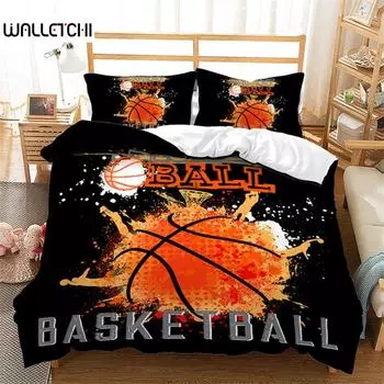 Пододеяльник для мальчиков с баскетбольным мячом, 3D-узором на спортивную тематику, комплект постельного белья Queen из микрофибры, футбольное соревновательное игровое одеяло EU single(135x200cm)