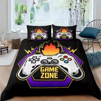 Пододеяльник для мальчиков с геймпадом, детский, для молодых людей, комплект постельного белья с видеоиграми, двойной, из микрофибры, классический игровой с контроллером, черный пододеяльник 70x133cm 2pcs