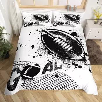 Пододеяльник для мальчиков с изображением регби и спорта, комплект постельного белья Queen Football, пододеяльник с изображением мяча, черный стеганый чехол с принтом тай-дай и 2 наволочками EU Single(135x200cm)