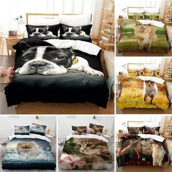 Пододеяльник для мопса из микрофибры с изображением щенка и собаки, комплект постельного белья для двоих, полный комплект для детской комнаты для мальчиков и девочек, 3D, милый чехол с изображением животных 70x133cm 2pcs