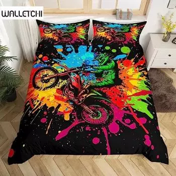 Пододеяльник для мотокросса для мальчиков, мотогонщиков, стеганый чехол для экстремальных видов спорта, тай-дай, пододеяльник для мотоциклов, мотоциклов, мотоциклов, мотоциклов EU single(135x200cm)