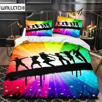 Пододеяльник для танцев из микрофибры Crowd Carnival Комплект постельного белья для двоих с изображением радужных полосатых звезд Youth Vitality Theme King Quilt Cover EU single(135x200cm)