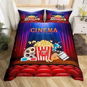 Пододеяльник для вечернего кино, комплект постельного белья для мальчиков и девочек, ультрамягкий комплект постельного белья для кинотеатра, декор для кинотеатра, попкорн US Queen(228x228cm)