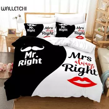 Пододеяльник для влюбленных, белый, черный, комплект постельного белья для взрослых, комплект постельного белья King Queen, подарок на День святого Валентина для женщин и мужчин EU single(135x200cm)