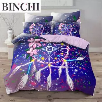 Пододеяльник Dream Catcher для девочек, для взрослых, в стиле бохо, с рисунком мандалы и перьев, постельное белье из микрофибры, покрывало для спальни, декор EU single(135x200cm)