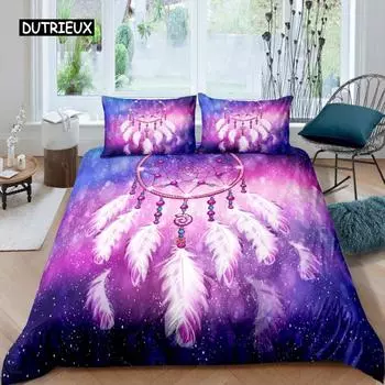 Пододеяльник Dream Catcher Dream Catcher Galaxy Комплект постельного белья Boho Перьевое одеяло Покрывало в индийском племенном стиле Мягкий полиэстеровый пододеяльник EU single(135x200cm)