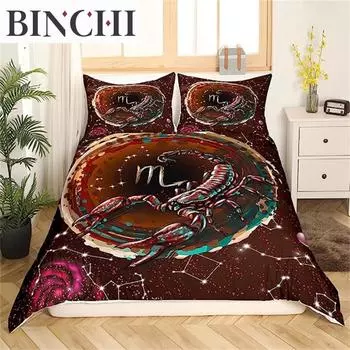 Пододеяльник «Двенадцать созвездий» загадочное созвездие, декор для комнаты, красный, коричневый, Galaxy, для мальчиков и девочек, звездное небо, декор в космическом пространстве EU single(135x200cm)