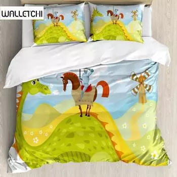 Пододеяльник Fantasy Рыцарь Дон Кихот Лошадь на Драконьей Долине Средневековое Изображение Печать Двуспальный Королевский Размер Полиэстеровый стеганый чехол EU single(135x200cm)