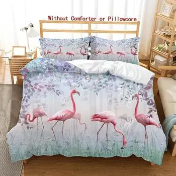 Пододеяльник Фламинго Комплект из трех предметов Постельное белье для спальни девочки Розовое покрывало EU single 135*200