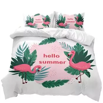 Пододеяльник Фламинго Пара Фламинго Пальмовый лист Твин Постельное белье Тропические Ботанические Листья Летний King Size Полиэстер пододеяльник 70x133cm 2pcs