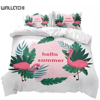 Пододеяльник Фламинго Пара Фламинго Пальмовый лист Твин Постельное белье Тропические Ботанические Листья Летний King Size Полиэстер пододеяльник EU single(135x200cm)