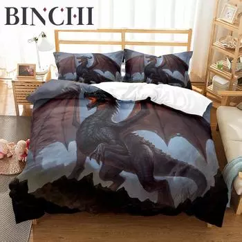 Пододеяльник Fly Dragon King Queen с изображением дракона в стиле вестерн, комплект постельного белья для мужчин и мальчиков, волшебное животное, пододеяльник из полиэстера 70x133cm 2pcs
