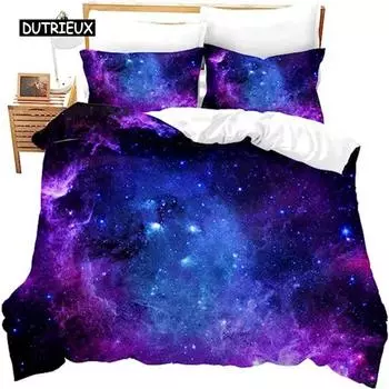 Пододеяльник Galaxy, полный размер, для девочек, мальчиков, подростков, детей, звездное небо, космос, мягкий, из микрофибры, на молнии, с синим фиолетовым декором EU single(135x200cm)
