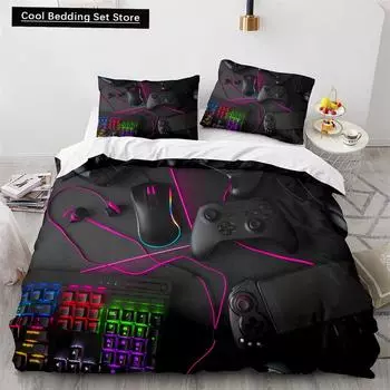 Пододеяльник Game King Queen 3D Black Game Handle Комплект постельного белья для детей, подростков, мальчиков, мужчин, геймеров, декор спальни, пододеяльник, наволочка EU single(135x200cm)