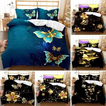 Пододеяльник Golden Butterfly, комплект постельного белья King Queen Size, комплект постельного белья Pretty Blue Butterfly, женский чехол из полиэстера с защитой от насекомых 70x133cm 2pcs
