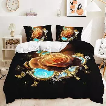 Пододеяльник Golden Butterfly Rose Декоративное постельное белье Цифровая печать Комплект из трех предметов 135 * 200 (two-piece set) 90g