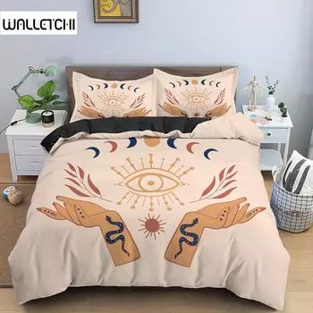 Пододеяльник Hand Palm King Queen Комплект постельного белья Boho Magic Mandala Пододеяльник Hand of Fatima Пододеяльник Hamsa Hand Полиэстеровый чехол для одеяла EU single(135x200cm)