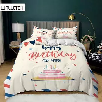 Пододеяльник Happy Birthday King Microfiber Happy Birthday To You Комплект постельного белья в праздничном стиле Soft Queen King Size Пододеяльник EU single(135x200cm)
