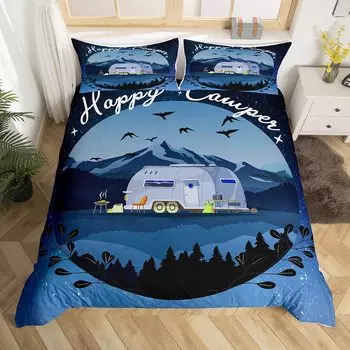Пододеяльник Happy Camping, комплект постельного белья в деревенском стиле для кемпинга и автофургона, королевский комплект постельного белья «Звездная ночь», чехол для пододеяльника с тематикой приключений 70x133cm 2pcs