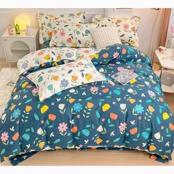 Пододеяльник и наволочка из 2 предметов по индивидуальному размеру, 100% хлопок, цветочный принт, комплект постельного белья, для кровати размера «king-size», «queen-size», односпальной кровати, двуспальной кровати EU-Sigle135x200 3pcs