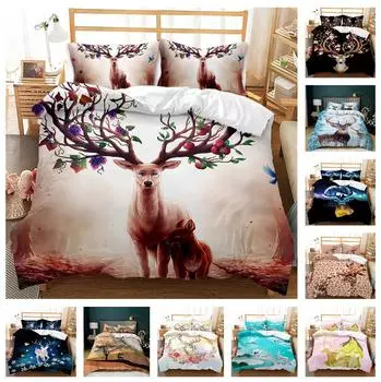 Пододеяльник и наволочка с 3D оленем, 2/3 предмета, постельные принадлежности с цифровым принтом высокой четкости, животные, AU180 * 210, полноразмерное мягкое украшение для дома Baby 100x135cm