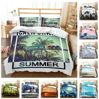 Пододеяльник и наволочка с 3D пейзажным узором 2/3, красивое постельное белье AU180 * 210, мягкое украшение для дома для женских комнат Baby 100x135cm