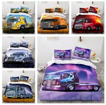 Пододеяльник и наволочка с 3D-принтом грузовика, 2 или 3 роскошных постельных белья, полный размер, мягкий и быстросохнущий домашний декор, AU/EU/DE Baby 100x135cm