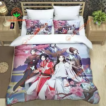 Пододеяльник и наволочка с благословением Небесного чиновника, простыня большого размера с комиксами, комплект из трех предметов, постельное белье с BL Anime EU Single 135x200cm