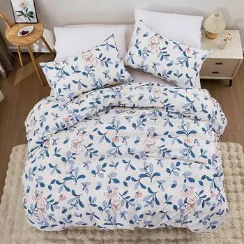 Пододеяльник из 3 предметов с изображением синего кролика и милым мультяшным рисунком, приятный для кожи, 100% полиэстер, 1 пододеяльник, 2 наволочки, без подкладки EUsingle135x200cm