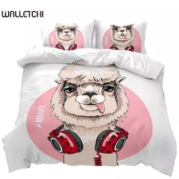 Пододеяльник из альпаки для девочек, альпака с наушниками, пододеяльник из мультяшной альпаки, полиэстеровое одеяло, двойной размер Queen King Size EU single(135x200cm)