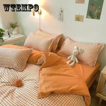 Пододеяльник из четырех предметов из стираного хлопка, модное постельное белье с принтом, студенческое общежитие, односпальная кровать, простыня 2.0m