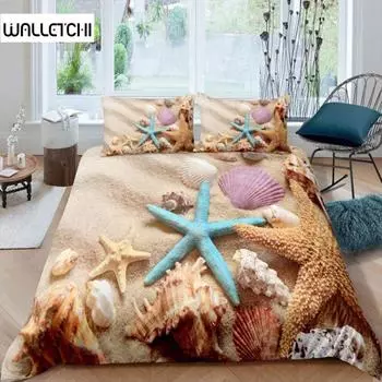 Пододеяльник из ракушек, Гавайи, тропический пейзаж, комплект постельного белья из микрофибры, 2/3 шт., морская тема, двуспальное одеяло размера Queen King, покрывало EU single(135x200cm)